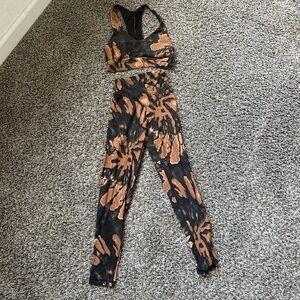 Aerie Black and Brown Tie-Dye Cross Over Leggings Set